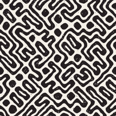 Labirent çizgileri ile Seamless modeli. Tek renkli arka plan. Vektör el çekilmiş labyrinth.