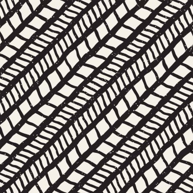 Elle çizilmiş seamless modeli. Soyut geometrik döşeme arka plan siyah ve beyaz. Vektör şık doodle hat kafes