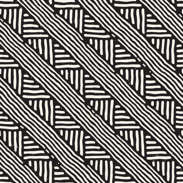 손으로 그린된 스타일 민족 완벽 한 패턴입니다. 흑인과 백인 추상적인 기하학적 기와 배경. — 스톡 벡터