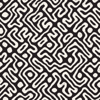 Labirent çizgileri ile Seamless modeli. Tek renkli arka plan. Vektör el çekilmiş labyrinth.