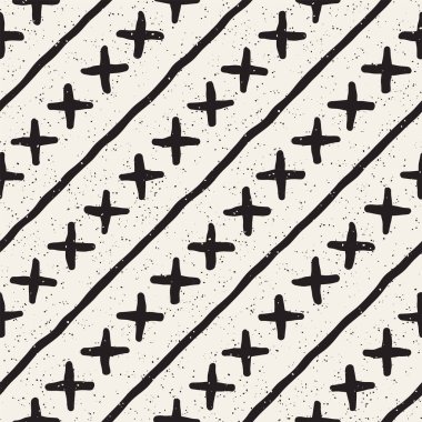 Elle çizilmiş stil etnik seamless modeli. Soyut geometrik döşeme arka plan siyah ve beyaz. Vektör Serbest doodle doku.