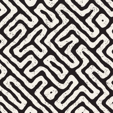 Labirent çizgileri ile Seamless modeli. Tek renkli arka plan. Vektör el çekilmiş labyrinth.