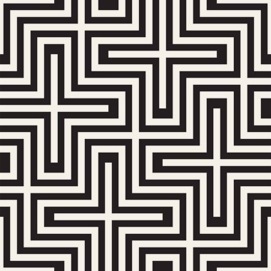 Vektör sorunsuz siyah ve beyaz çizgiler desen arka plan. Süsleme fayans geometrik şekiller çapraz.