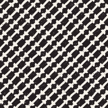 El çekilmiş siyah beyaz mürekkep soyut seamless modeli. Vektör şık doku. Tek renkli geometrik shappes boya fırça satırları