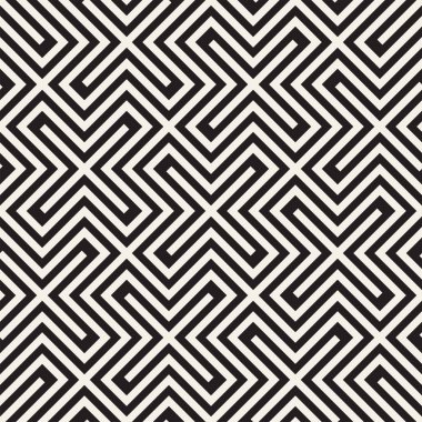 Vektör sorunsuz siyah ve beyaz çizgiler desen arka plan. Süsleme fayans geometrik şekiller çapraz.