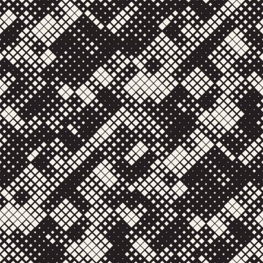 Modern yarı ton doku. Rasgele boyutu kareler sonsuz arka plan. Vektör sorunsuz kaotik kareler mozaik desen.