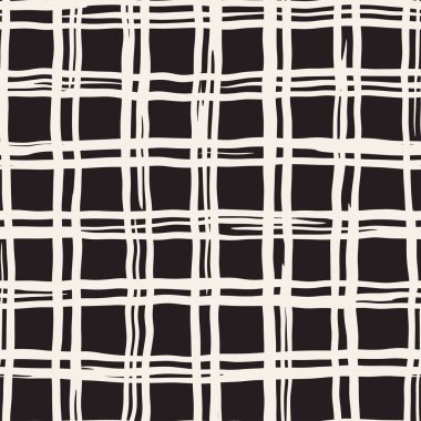 Elle çizilmiş seamless modeli. Mürekkep doodle grunge kılavuz allover desenle. Serbest çizim tartan ile grafik arka plan.