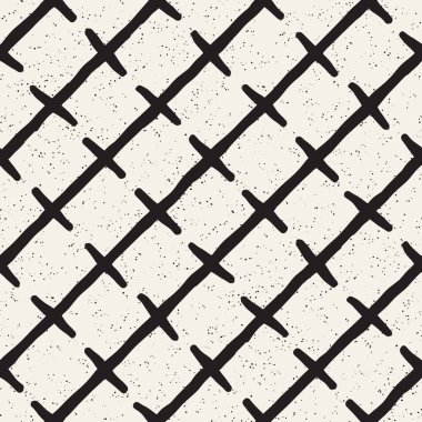 El çekilmiş siyah beyaz mürekkep soyut seamless modeli. Vektör doku. Tek renkli geometrik shappes boya fırça satırları