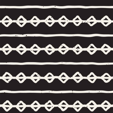 El çekilmiş siyah beyaz mürekkep soyut seamless modeli. Vektör doku. Tek renkli geometrik shappes boya fırça satırları