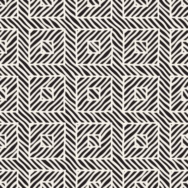 Vektör sorunsuz elle çizilmiş desen. Zigzag ve şerit kaba hatları. Aşiret tasarım arka plan. Etnik doodle doku.