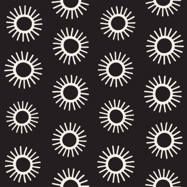 Vektör sorunsuz sunburst şekiller serbest desen. Arka plan yuvarlak fırça darbeleriyle. Elle çizilmiş doku