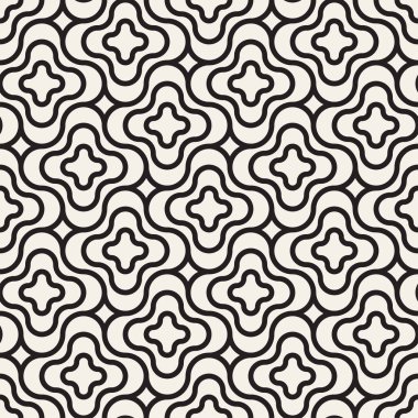 Vektör sorunsuz siyah ve beyaz çizgiler desen arka plan. Süsleme fayans geometrik şekiller çapraz.