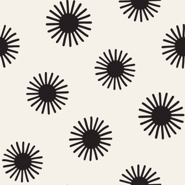 Vektör sorunsuz sunburst şekiller serbest desen. Arka plan yuvarlak fırça darbeleriyle. Elle çizilmiş doku
