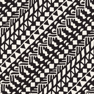Elle çizilmiş Dikişsiz desen çizdi. Vektör aşiret tasarım arka plan. Etnik motif. Geometrik etnik Şerit çizgileri resimde. Parmak izi, tekstil, duvar kağıdı, kağıt ambalaj.