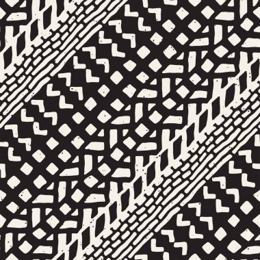 Elle çizilmiş Dikişsiz desen çizdi. Vektör aşiret tasarım arka plan. Etnik motif. Geometrik etnik Şerit çizgileri resimde. Parmak izi, tekstil, duvar kağıdı, kağıt ambalaj.