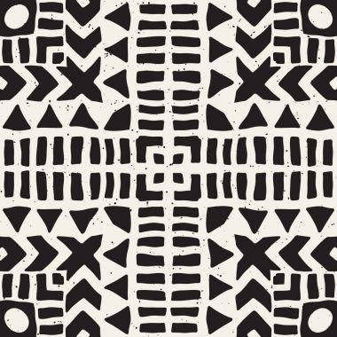 Elle çizilmiş Dikişsiz desen çizdi. Vektör aşiret tasarım arka plan. Etnik motif. Geometrik etnik Şerit çizgileri resimde. Parmak izi, tekstil, duvar kağıdı, kağıt ambalaj.