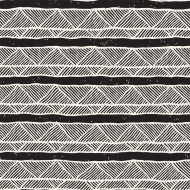 Elle çizilmiş stil etnik seamless modeli. Soyut geometrik döşeme arka plan siyah ve beyaz.