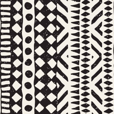 Elle çizilmiş Dikişsiz desen çizdi. Vektör aşiret tasarım arka plan. Etnik motif. Geometrik etnik Şerit çizgileri resimde. Parmak izi, tekstil, duvar kağıdı, kağıt ambalaj.