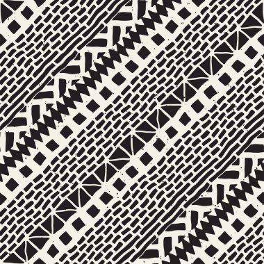 Elle çizilmiş Dikişsiz desen çizdi. Vektör aşiret tasarım arka plan. Etnik motif. Geometrik etnik Şerit çizgileri resimde. Sanat baskı, tekstil, duvar kağıdı, kağıt ambalaj için.