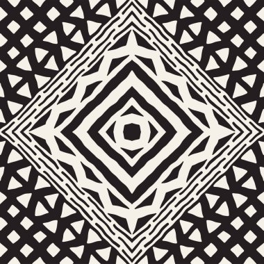 Siyah ve beyaz kabile vektör doodle elemanları ile seamless modeli. Aztek sanat baskı. Etnik süs el çekilmiş zemin.