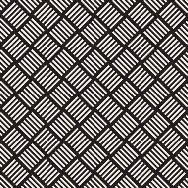 Vektör kesintisiz geometrik desen çapraz tarama. Grafik veya arka plan geçti. Damalı motif. Crosshatched hatlarının kesintisiz siyah beyaz doku. Kafes basit kumaş baskı.