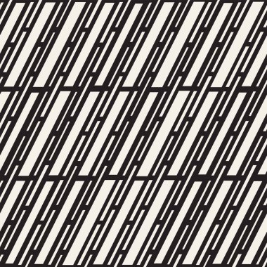 Siyah ve beyaz düzensiz kesik çizgiler desen. Modern soyut vektör sorunsuz arka plan. Kaotik dikdörtgen çizgili Mozaik