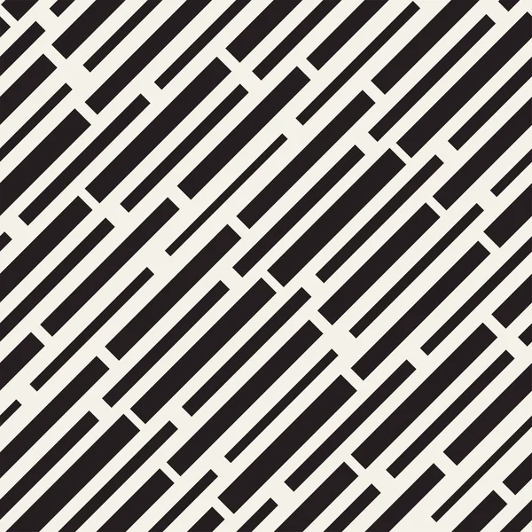 Bianco e nero linee tratteggiate irregolari Pattern. Sfondo moderno astratto vettoriale senza soluzione di continuità. Caotico rettangolo strisce mosaico — Vettoriale Stock