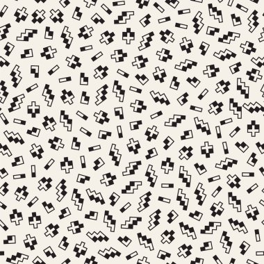 Sorunsuz ilkel karmakarışık minimalizm desenleri. Geometrik şekiller rastgele dağılmış. Soyut retro adam