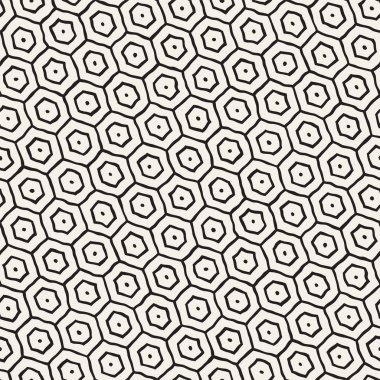 Altıgen kafes ile Seamless Modeli siyah beyaz. Petek arka plan yaratıcı tek renkli el çekilmiş.