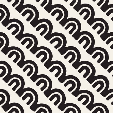 Tek renkli minimalist kabile seamless modeli arc hatları ile. Vektör arka plan üzerinde beyaz yuvarlak şerit Inky siyah sanat ile.