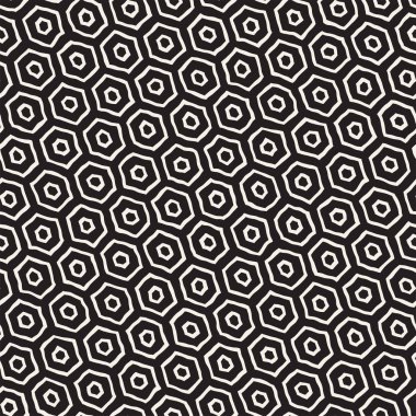 Altıgen kafes ile Seamless Modeli siyah beyaz. Petek arka plan yaratıcı tek renkli el çekilmiş.
