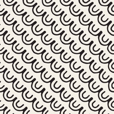 Tek renkli minimalist kabile seamless modeli arc hatları ile. Vektör arka plan üzerinde beyaz yuvarlak şerit Inky siyah sanat ile.