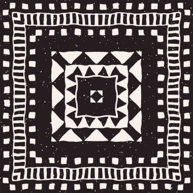 Siyah ve beyaz kabile vektör doodle elemanları ile seamless modeli. Aztek sanat baskı. Etnik süs el çekilmiş zemin.