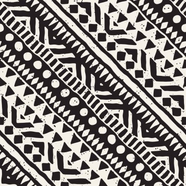 Siyah ve beyaz kabile vektör doodle elemanları ile seamless modeli. Aztek sanat baskı. Etnik süs el çekilmiş zemin.