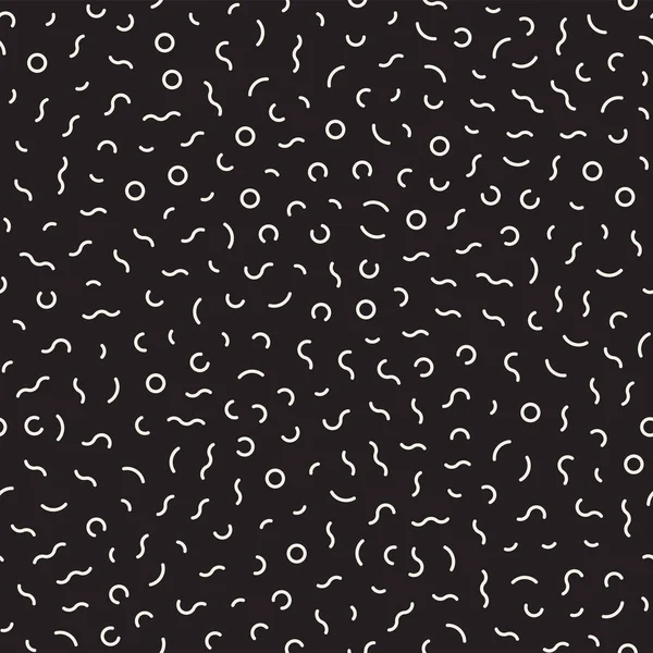 Geometrik şekiller dağınık. Memphis tarzı ile esin kaynağı oldu. Arka plan tasarım. Vektör sorunsuz siyah ve beyaz düzensiz.