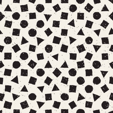 El çekilmiş siyah beyaz mürekkep soyut seamless modeli. Vektör şık grunge doku. Tek renkli şekiller boya fırça satırları dağınık