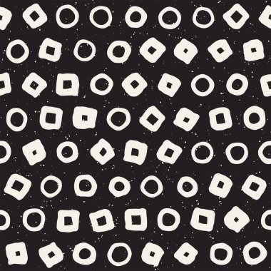 El çekilmiş siyah beyaz mürekkep soyut seamless modeli. Vektör şık grunge doku. Tek renkli şekiller boya fırça satırları dağınık