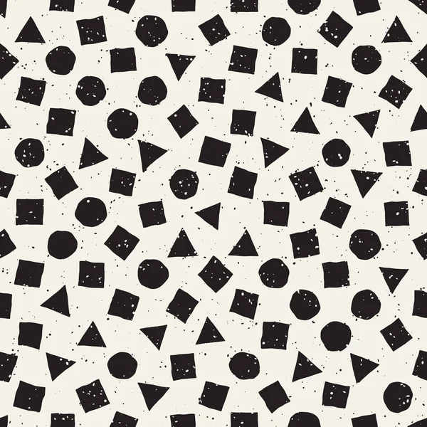 El çekilmiş siyah beyaz mürekkep soyut seamless modeli. Vektör şık grunge doku. Tek renkli şekiller boya fırça satırları dağınık