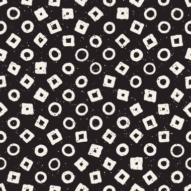 El çekilmiş siyah beyaz mürekkep soyut seamless modeli. Vektör şık grunge doku. Tek renkli şekiller boya fırça satırları dağınık