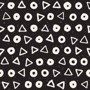 El çekilmiş siyah beyaz mürekkep soyut seamless modeli. Vektör şık grunge doku. Tek renkli şekiller boya fırça satırları dağınık
