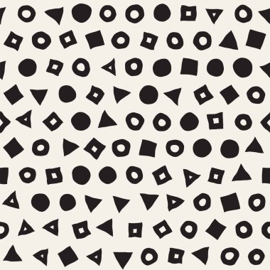 El çekilmiş siyah beyaz mürekkep soyut seamless modeli. Vektör şık grunge doku. Tek renkli şekiller boya fırça satırları dağınık