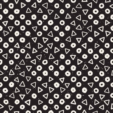 El çekilmiş siyah beyaz mürekkep soyut seamless modeli. Vektör şık grunge doku. Tek renkli şekiller boya fırça satırları dağınık