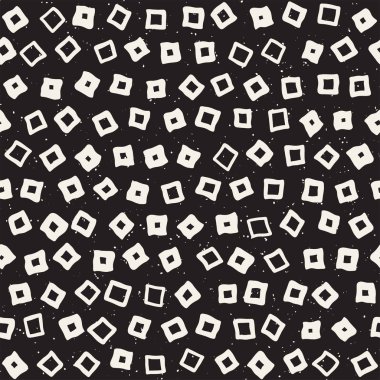 El çekilmiş siyah beyaz mürekkep soyut seamless modeli. Vektör şık grunge doku. Tek renkli şekiller boya fırça satırları dağınık