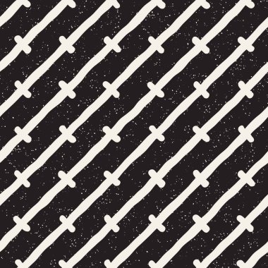 El ile Seamless Modeli hatları çizilmiş. Arka plan serbest fırça darbeleriyle. Siyah ve beyaz doku. Kağıt ambalaj için süsleme.