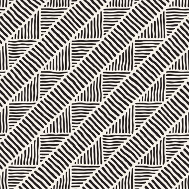 Elle çizilmiş stil etnik seamless modeli. Arka plan siyah ve beyaz fayans soyut geometrik çizgiler.