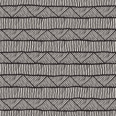 Elle çizilmiş stil etnik seamless modeli. Arka plan siyah ve beyaz fayans soyut geometrik çizgiler.