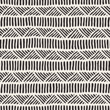 Elle çizilmiş stil etnik seamless modeli. Arka plan siyah ve beyaz fayans soyut geometrik çizgiler.