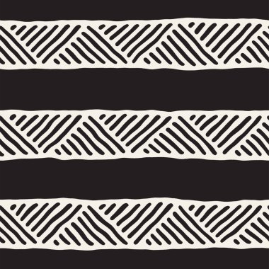 Elle çizilmiş stil etnik seamless modeli. Arka plan siyah ve beyaz fayans soyut geometrik çizgiler.