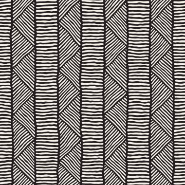 Elle çizilmiş stil etnik seamless modeli. Arka plan siyah ve beyaz fayans soyut geometrik çizgiler.