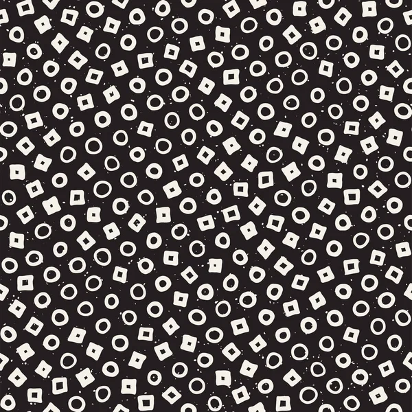 手绘黑白油墨抽象无缝图案 矢量风格的格子纹理 单色几何分散形状漆刷线 — 图库矢量图片